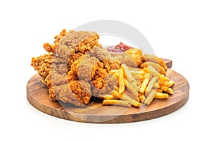 fried chicken with french fries and nuggets meal (junk food and unhealthy food