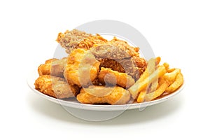 fried chicken with french fries and nuggets meal (junk food and unhealthy food