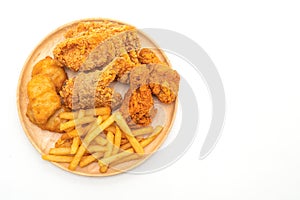 fried chicken with french fries and nuggets meal (junk food and unhealthy food