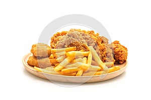 fried chicken with french fries and nuggets meal (junk food and unhealthy food
