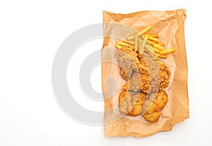 fried chicken with french fries and nuggets meal (junk food and unhealthy food