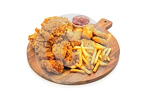 fried chicken with french fries and nuggets meal (junk food and unhealthy food