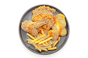 fried chicken with french fries and nuggets meal (junk food and unhealthy food