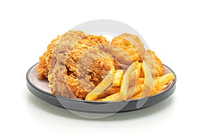 fried chicken with french fries and nuggets meal (junk food and unhealthy food