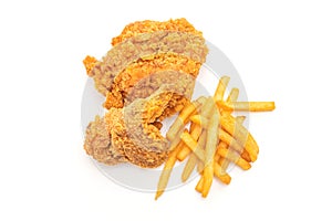 fried chicken with french fries and nuggets meal (junk food and unhealthy food