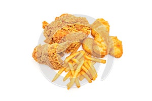 fried chicken with french fries and nuggets meal (junk food and unhealthy food