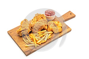 fried chicken with french fries and nuggets meal (junk food and unhealthy food