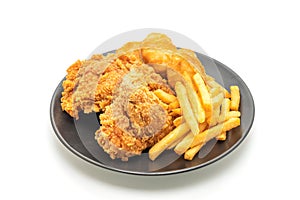 fried chicken with french fries and nuggets meal (junk food and unhealthy food