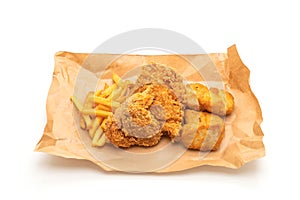 fried chicken with french fries and nuggets meal (junk food and unhealthy food