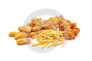 fried chicken with french fries and nuggets meal (junk food and unhealthy food