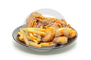 fried chicken with french fries and nuggets meal (junk food and unhealthy food