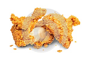 Fried chicken isolated on white background. Deep fried of crispy fast food. Clipping path