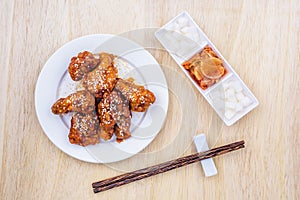 Fried chicken with kimchi korean food photo