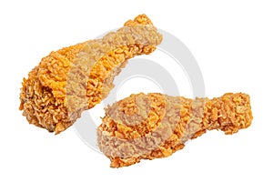 Fried chicken leg drumstick isolated on white background