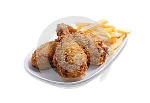 Fried chicken leg with potato chips