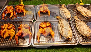 Fried chicken legs on the grill