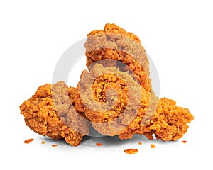 Fried chicken legs isolated on white background. Deep fried of crispy fast food. Clipping path photo