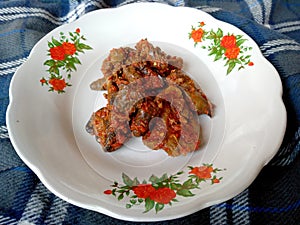Fried Chicken Liver or Organ Hati Ayam Goreng Bali Indonesian Street Food