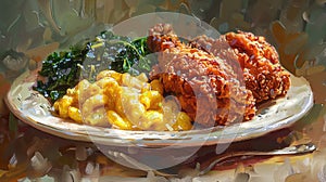 Fried Chicken, Mac & Cheese, and Greens