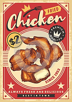 Fried chicken meat retro ad design idea