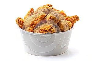Fried Chicken in Paper Bucket Isolated on White Background photo