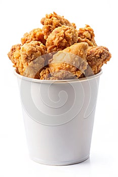 Fried Chicken in Paper Bucket Isolated on White Background photo