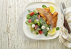 Fried chicken salad meal with lettuce