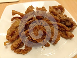 Fried Chicken skin. Crunchy, tasty, and delicious as an appetizer or snack.. A type of street food popular in some religions.