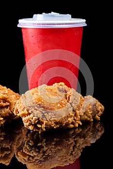 Fried Chicken with soft drink, fast food