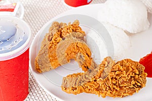 Fried Chicken, soft drink and Rice , Fast food