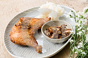 Fried chicken and sticky rice.