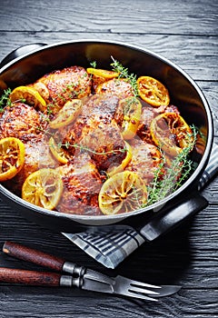 Fried Chicken Thighs With Roasted Lemon Slices photo