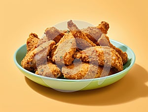 Fried chicken wings in a bowl on a yellow background