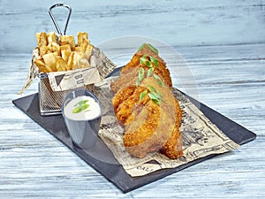 Fried Chicken Wings with chips photo