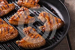 Fried chicken wings grill on grill pan