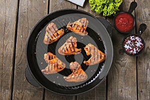 Fried chicken wings grill on grill pan