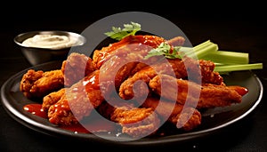 fried chicken wings with spicy buffalo sauce generated by AI