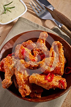 Fried chicken wings with sweet chili sauce