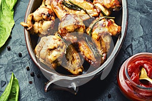 Fried chicken wings in teriyaki sauce