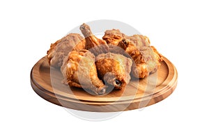 Fried chicken on wooden plate, delivery foods