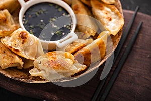 Fried Chinese dumpling called Gyoza, kind of asian food