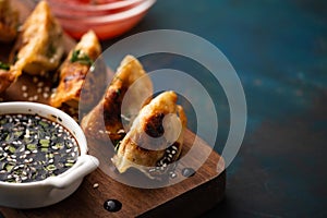 Fried Chinese dumpling called Gyoza, kind of asian food