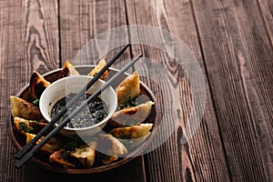 Fried Chinese dumpling called Gyoza, kind of asian food