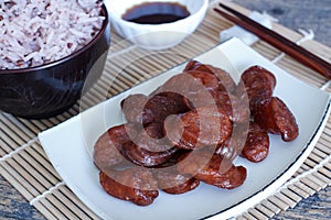 Fried chinese sausage sliced