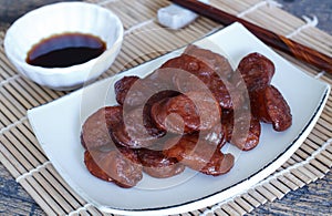 Fried chinese sausage sliced