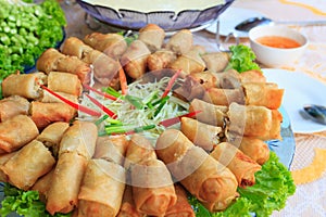 Fried Chinese Traditional Spring rolls food.