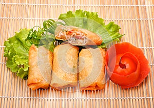 Fried Chinese Traditional Spring rolls food on map