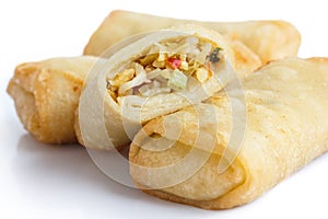 Fried chinese vegetable spring rolls.