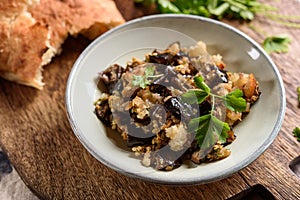 Fried chopped eggplant with garlic and bread crumbs