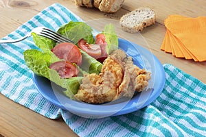 Fried cod fish with fresh salad